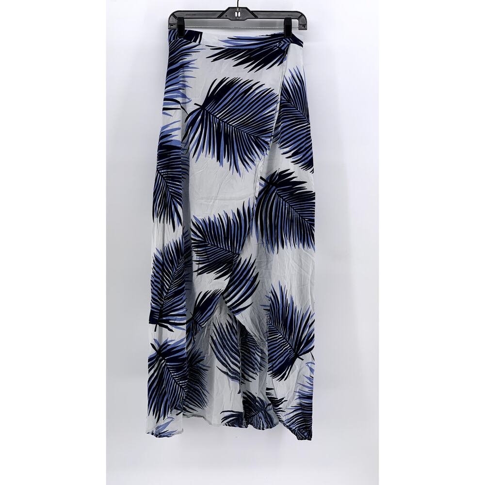 PETAL ROZ Women's White-Blue Tropical Print Maxi A-Line Skirt SZ M